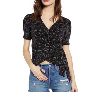 Nordstrom All in Favor Black Polka Dot Wrap Top Cropped